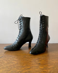 Vintage 1990s BROWNS COUTURE Black Victorian Lace Up Steampunk Booties 7 37