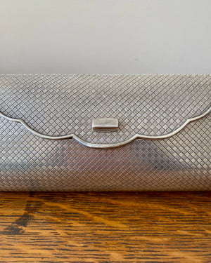Vintage 1950s Mid Century Silver Plated Metal Diamond Pattern Box Clutch Purse Handbag Made in Japan