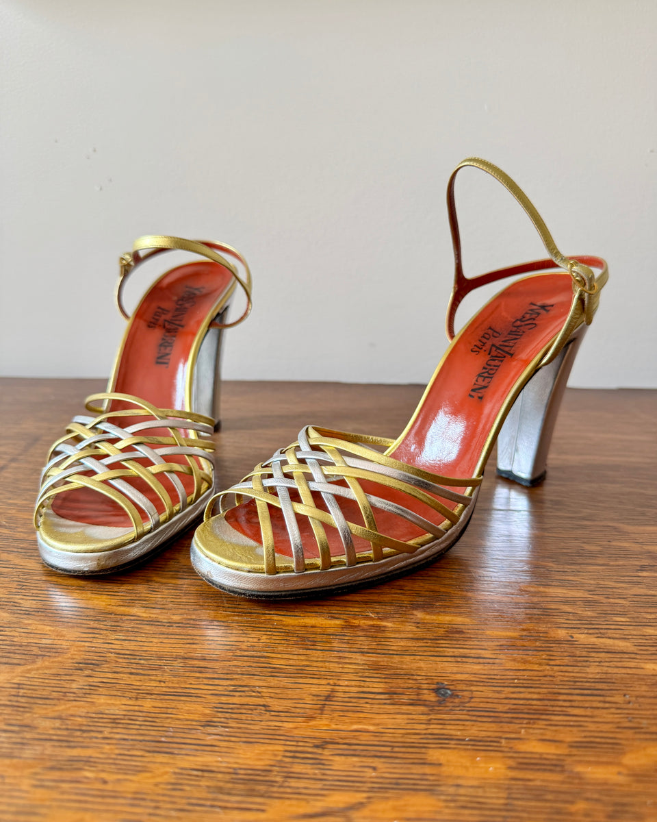 Vintage 1970s YSL Yves Saint Laurent Leather Red Gold and