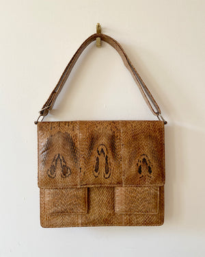 Vintage 1970s Tan Snake Skin Hand Bag in New Condition