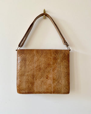 Vintage 1970s Tan Snake Skin Hand Bag in New Condition