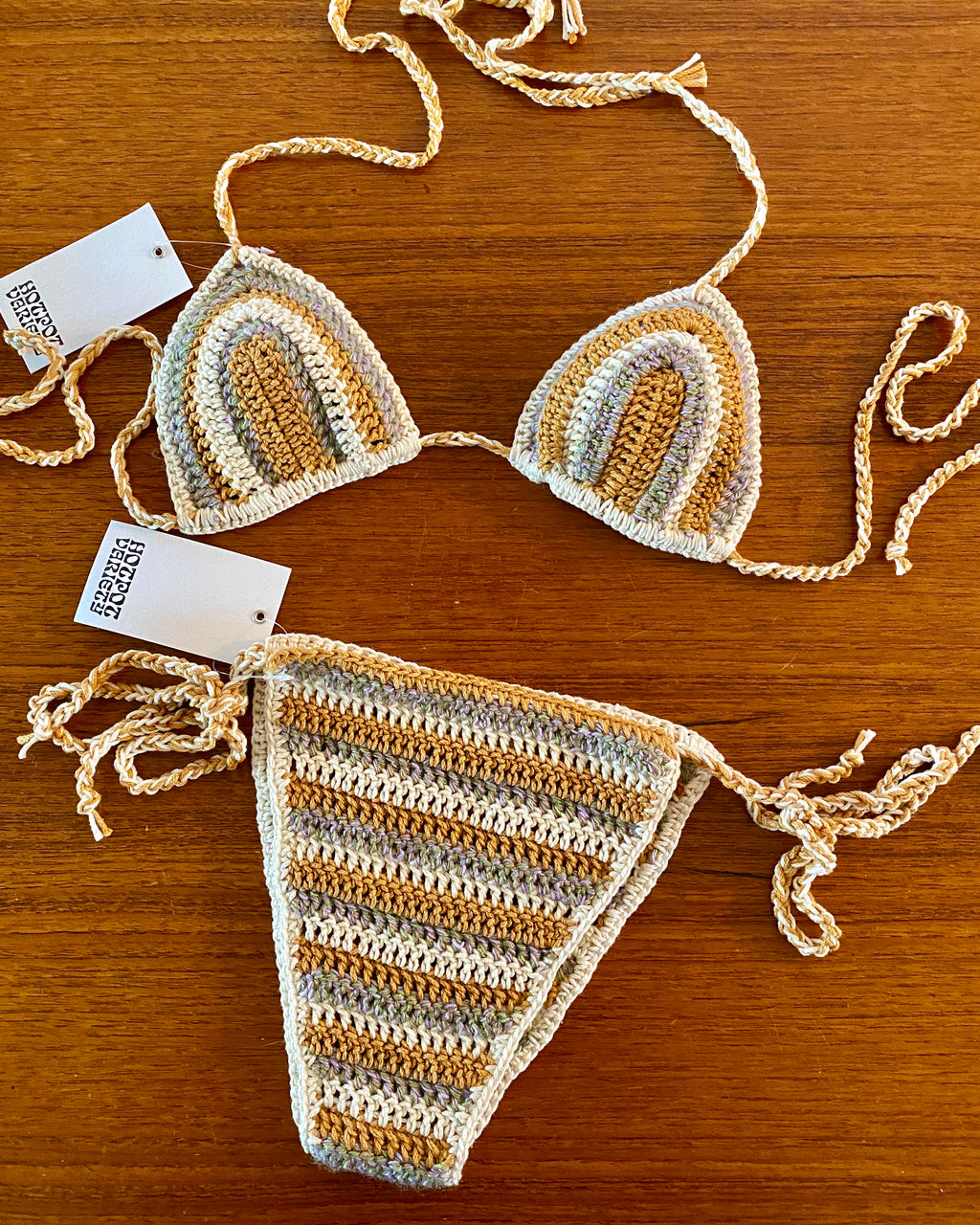 HOT POT VARIETY Sand/heather Stripe Crochet Bikini SET