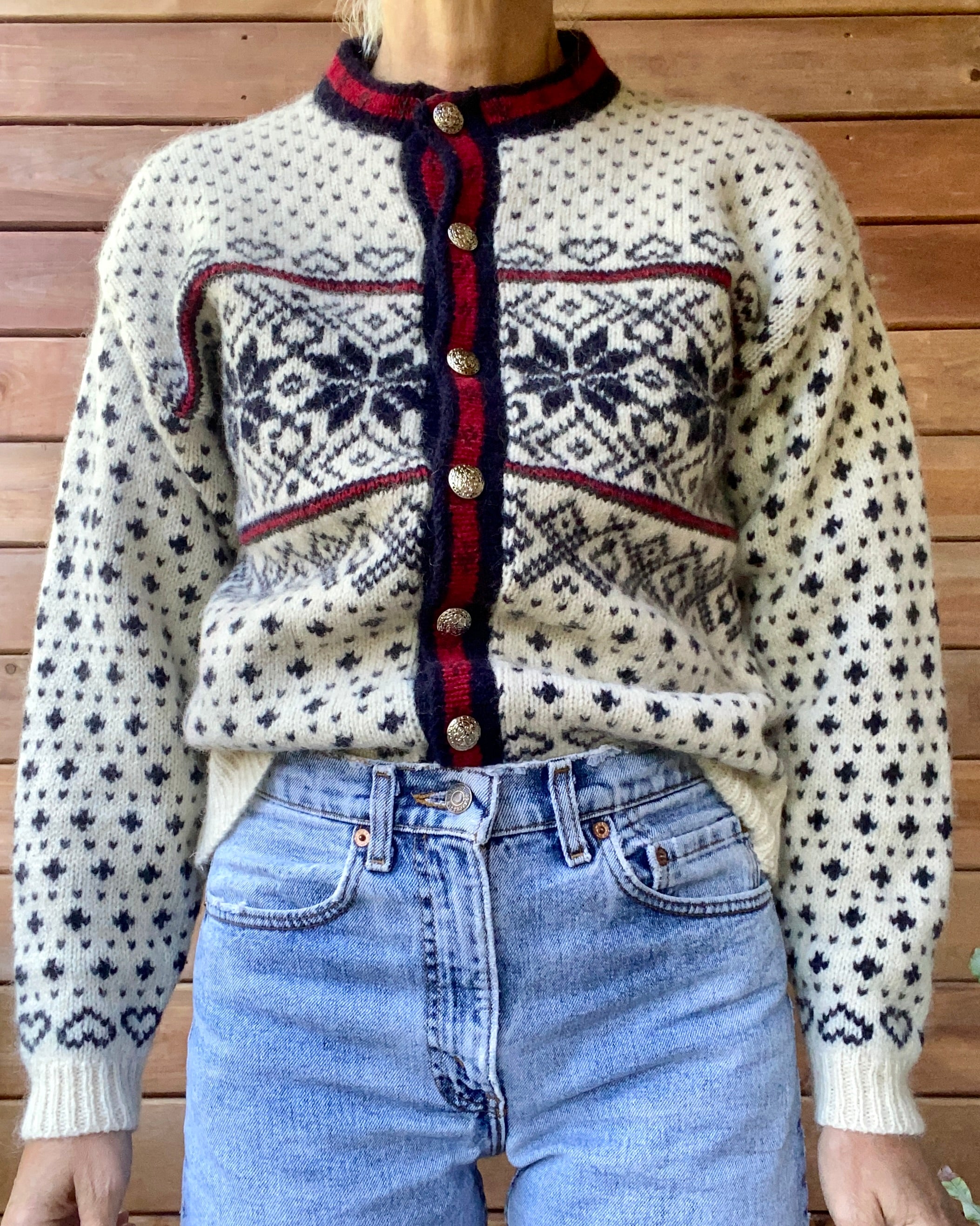 VINTAGE LLBEAN Nordic Fairisle Wool Cardigan M Made in USA