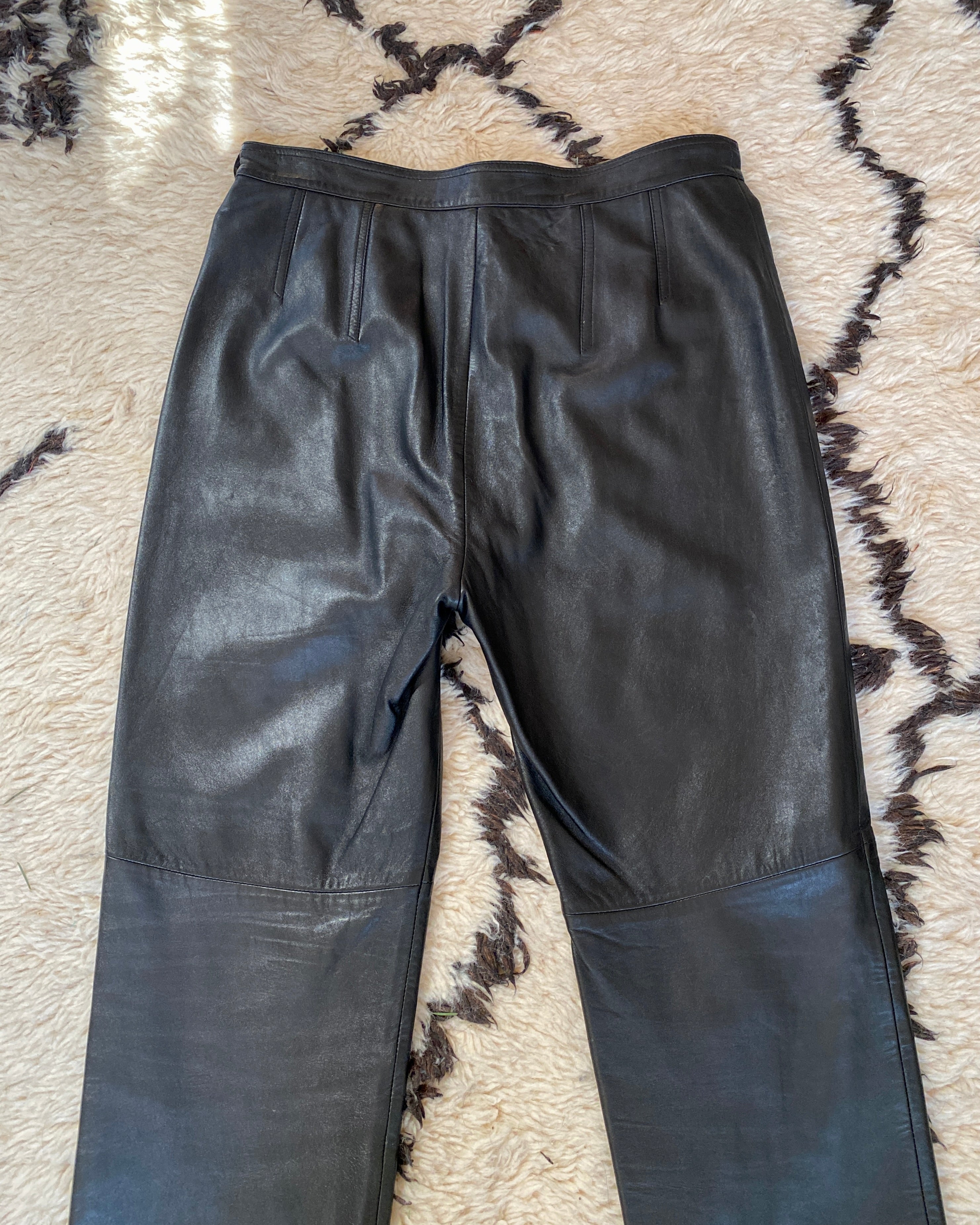 Vintage 1990s ESCADA by Margaretha Ley 100% Soft Lamb Nappa Leather Black Pants 44 12 14