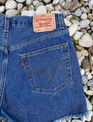 Vintage Levis 505 Dark Wash Denim Jeans Cutoffs Shorts 32