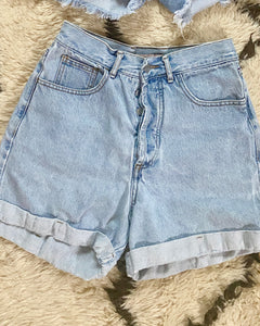 Vintage 1980s GUESS Light Wash Cuffed Denim High Waist Jean Shorts