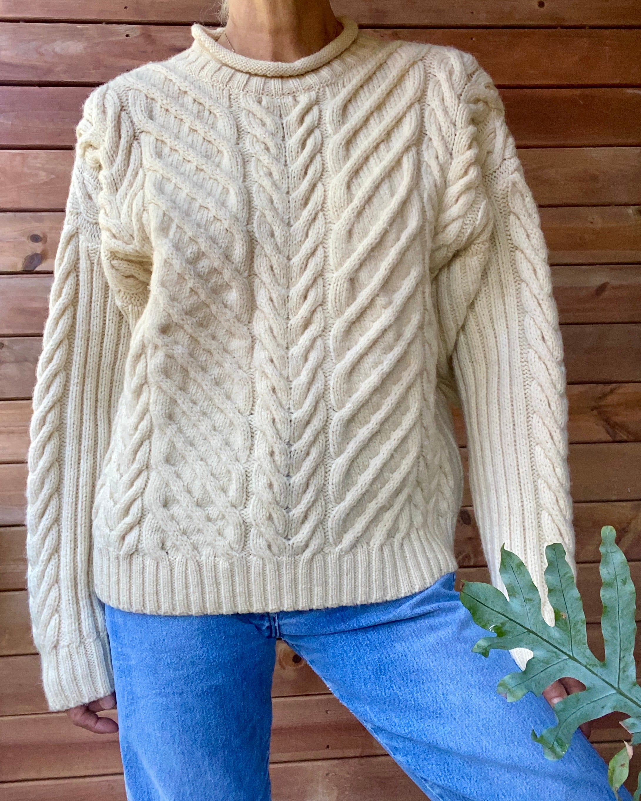 Vintage Handknit Paul James Horseshoe Cable Fisherman Sweater