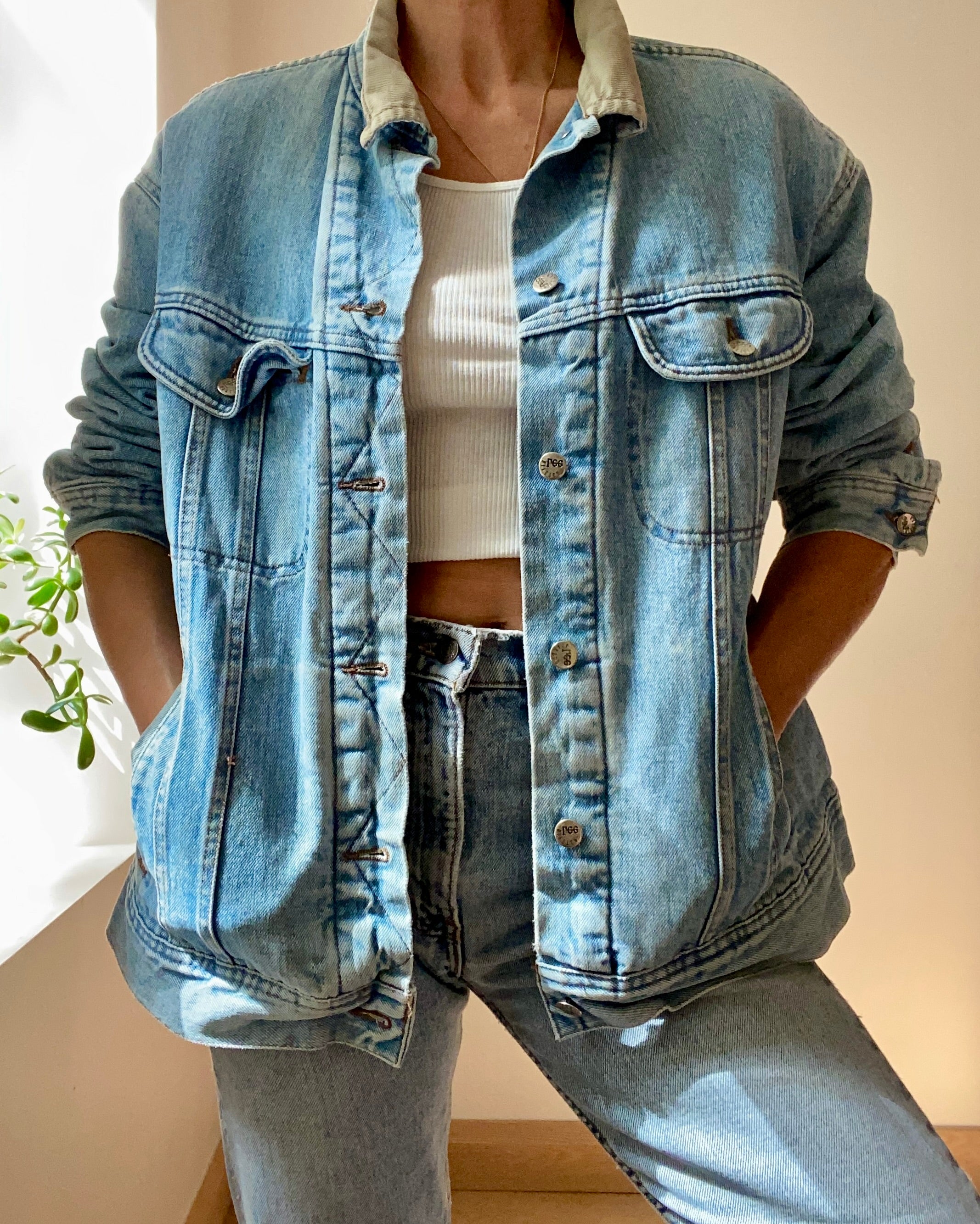 Vintage Lee Riveted Blanket Lined Jean Jacket Light Wash L XL