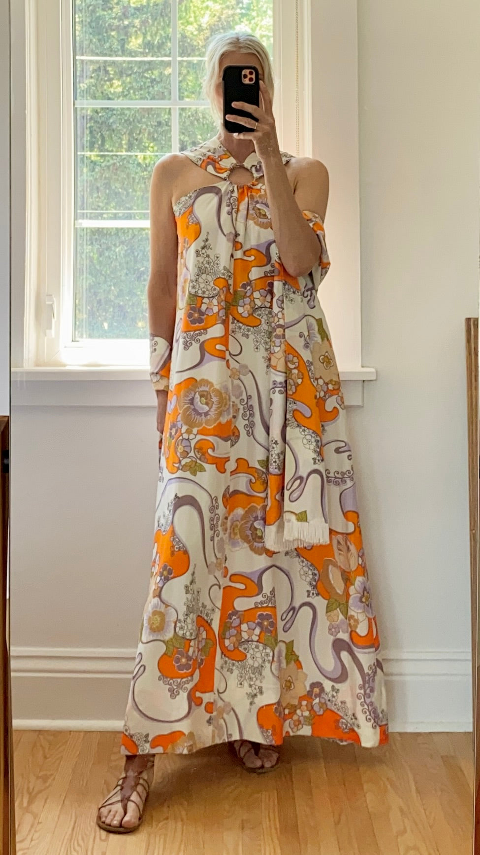 VINTAGE 1960s Silk Floral Abstract Print Halter Dress