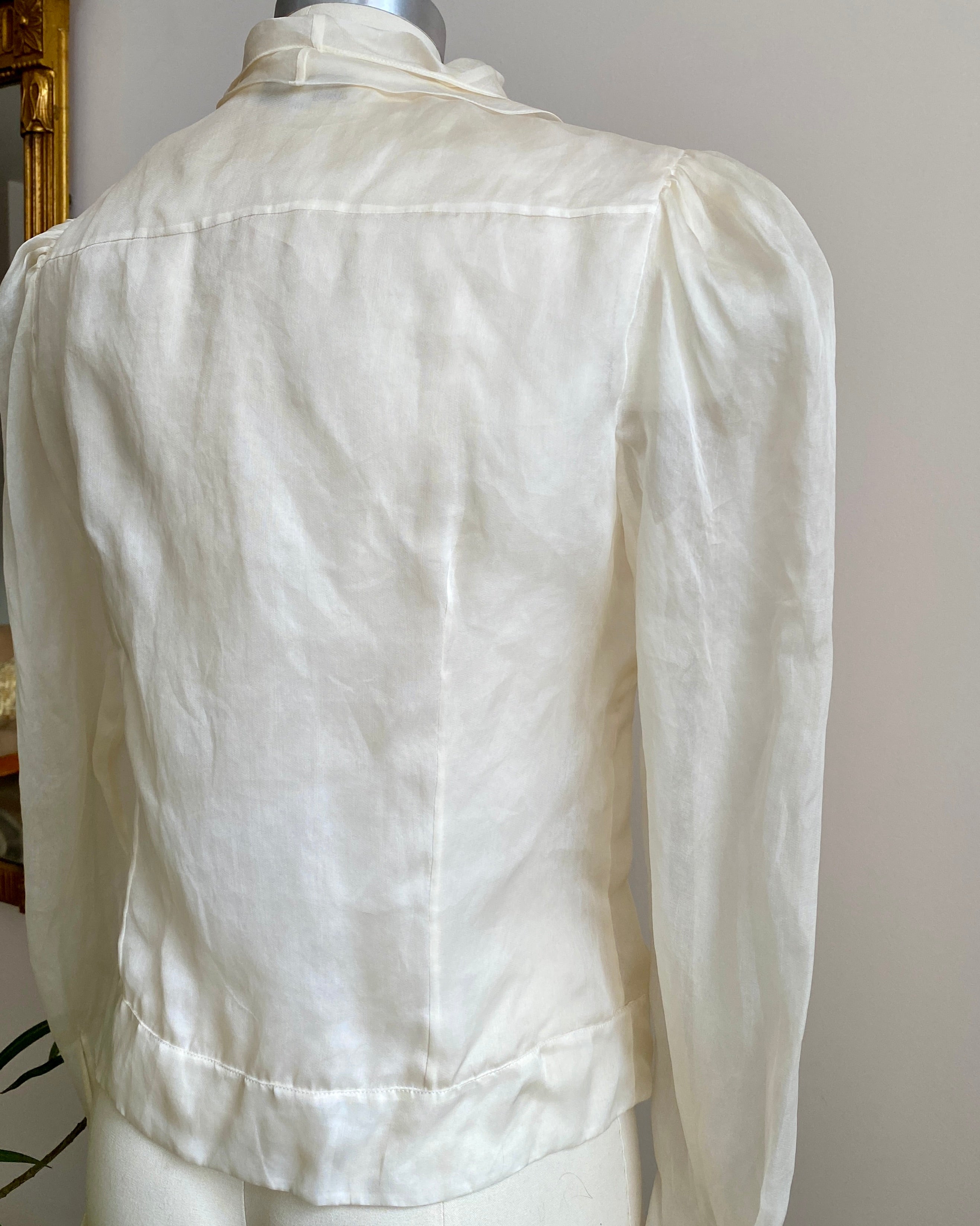 Vintage 1990s MISS TORRENTE Sheer Ivory 100% Silk Organza Blouse With gathered Sleeves 40 M