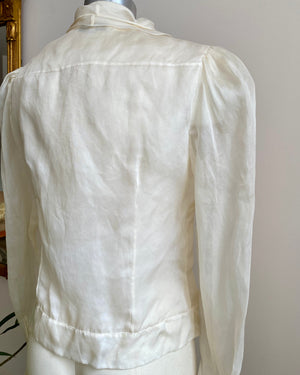 Vintage 1990s MISS TORRENTE Sheer Ivory 100% Silk Organza Blouse With gathered Sleeves 40 M