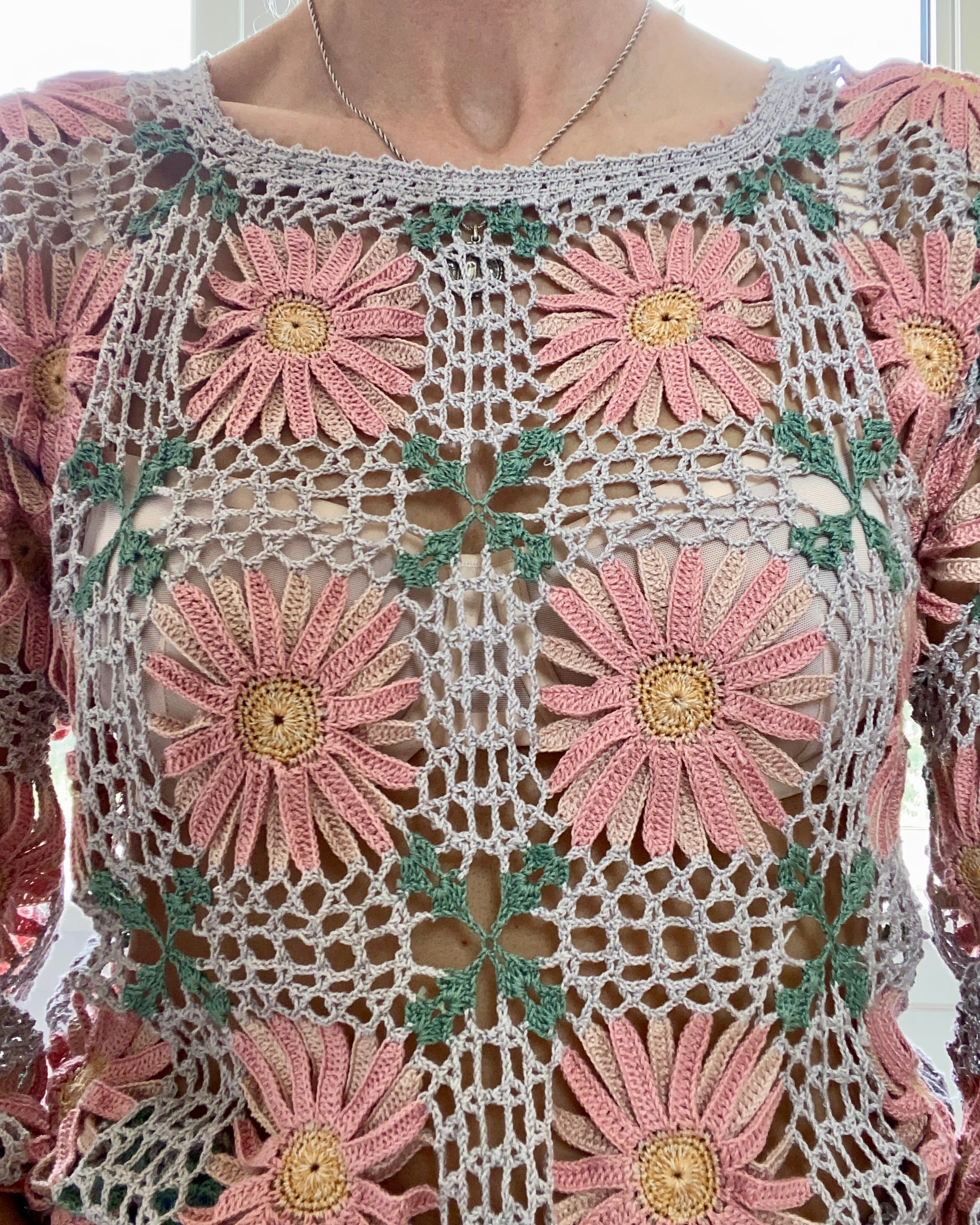 VINTAGE Pima Cotton Crochet Floral Patchwork Top