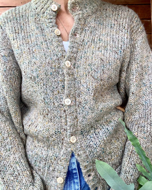 Vintage 1980s Salvatore Ferragamo Oatmeal Marle Mohair Cardigan Sweater M