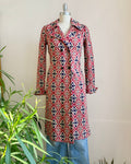 Vintage 1970s FABRICE DELFIEU PARIS Double Knit Tile Print Coat Dress Jacket S