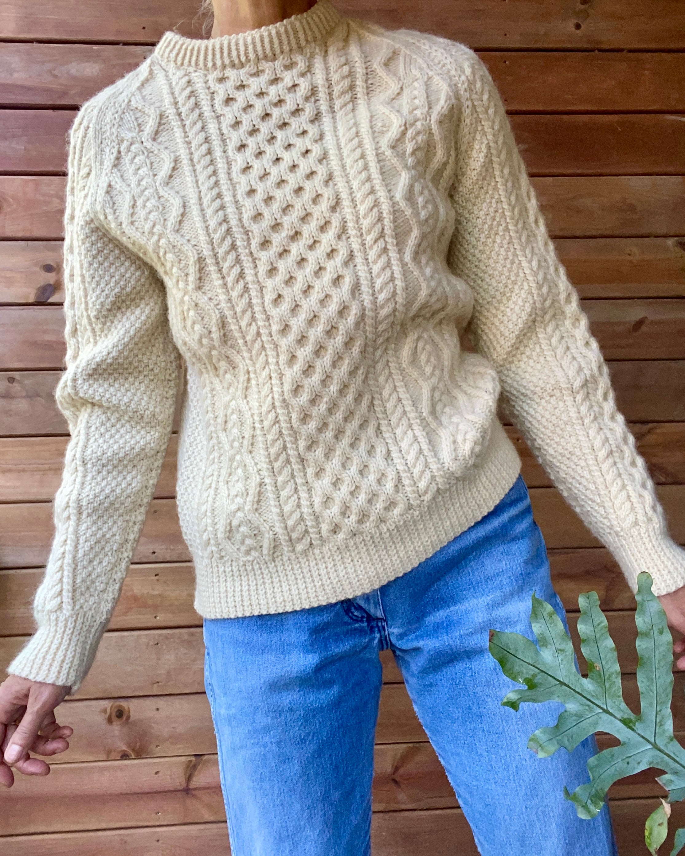 Vintage Handknit Honeycomb Cable Fisherman Sweater M