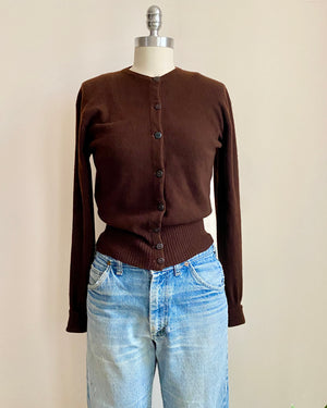 Vintage 1940s DRUMLANRIG Chocolate Brown Cashmere Cardigan Made in Hawick Scotland Small 4