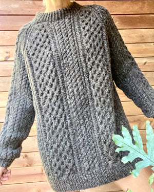 Vintage Fisherman Cable Brown Melange Sweater XL