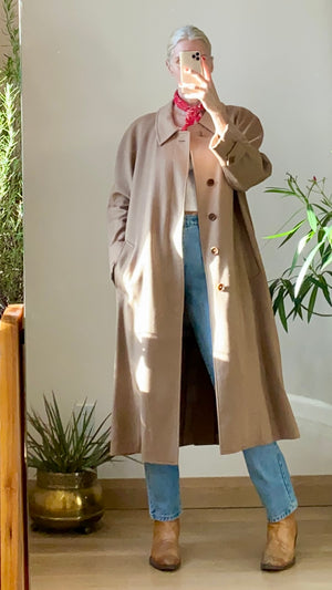Vintage 1990s 100% Pure Cashmere Camel Lightweight Coat L Made in Italy