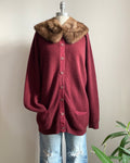 Vintage Burgundy 2ply Double ply 100% Cashmere Cardigan with Pockets and Grosgrain Detail L