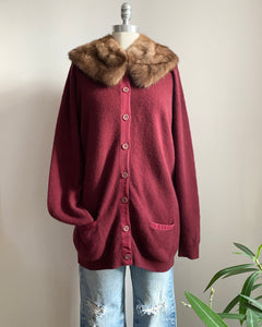 Vintage Burgundy 2ply Double ply 100% Cashmere Cardigan with Pockets and Grosgrain Detail L