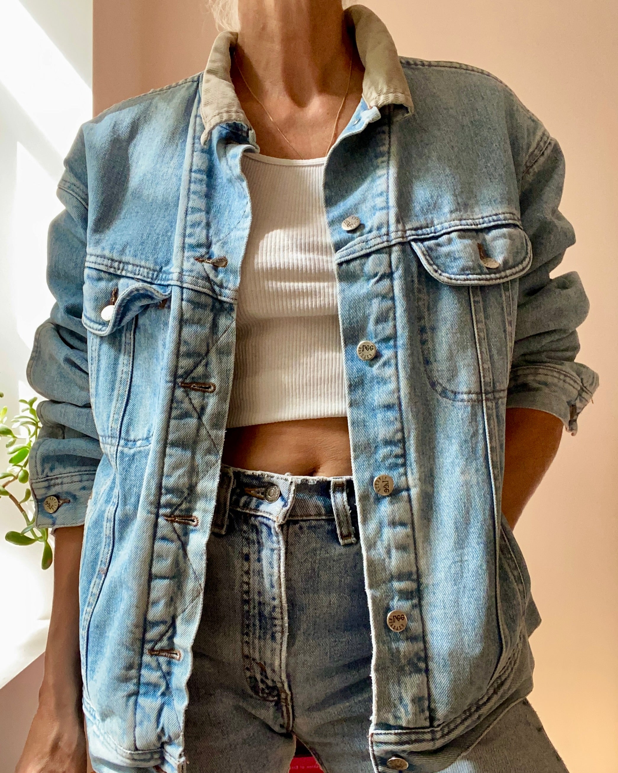 Vintage Lee Riveted Blanket Lined Jean Jacket Light Wash L XL