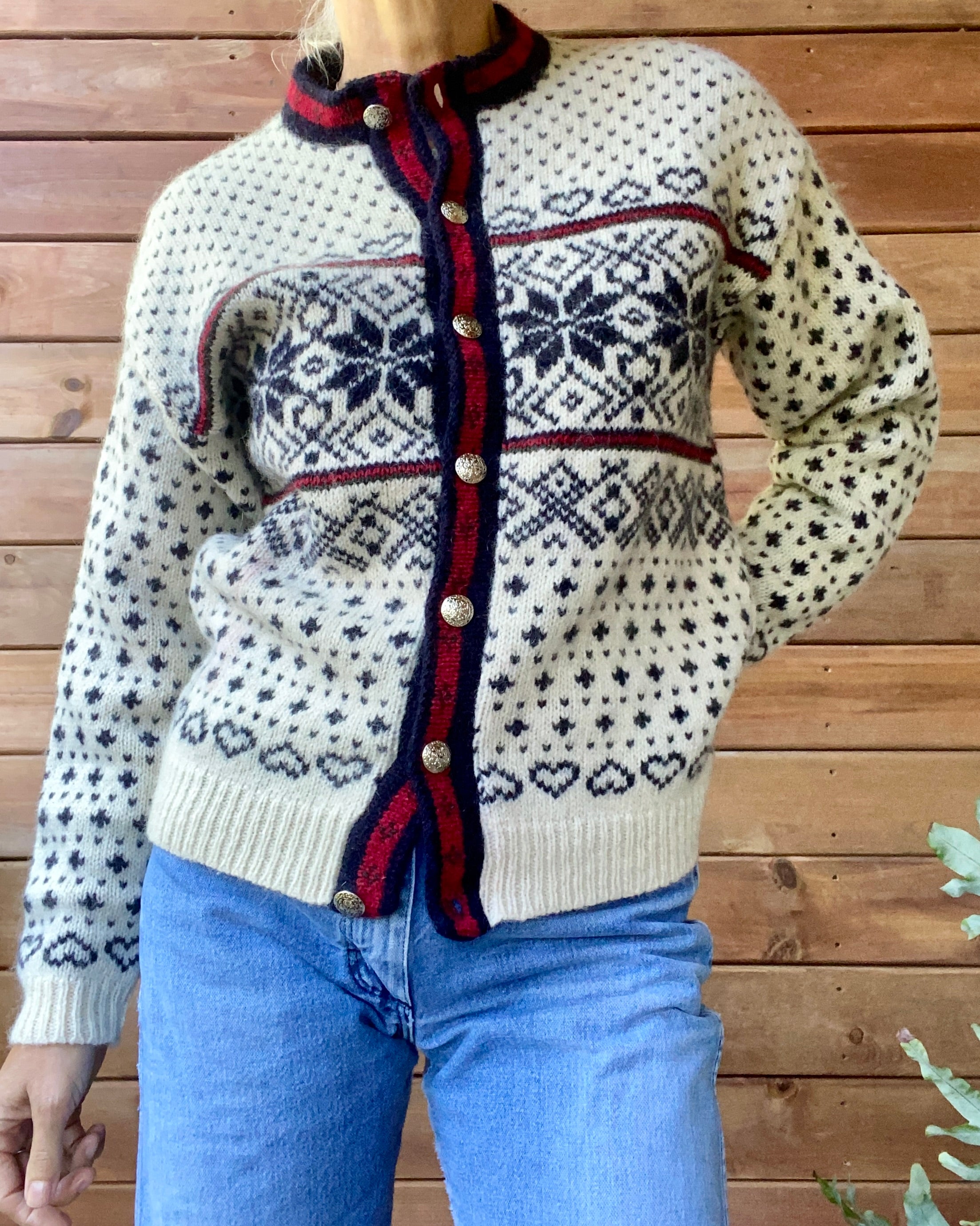 VINTAGE LLBEAN Nordic Fairisle Wool Cardigan M Made in USA