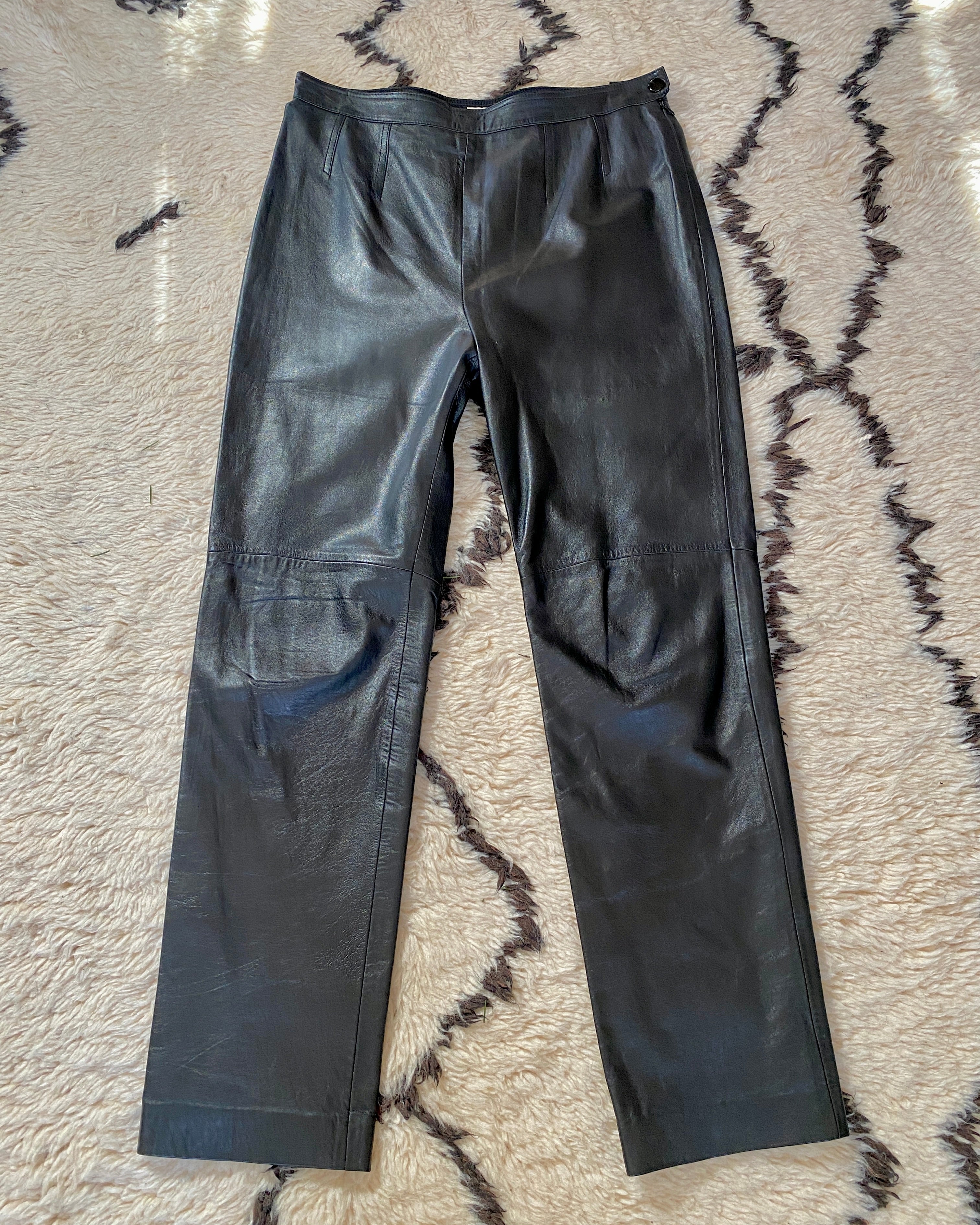 Vintage 1990s ESCADA by Margaretha Ley 100% Soft Lamb Nappa Leather Black Pants 44 12 14