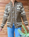 Vintage FJORD FASHION Ski Setesdal Fair Isle Norwegian Brown Sweater Cardigan M