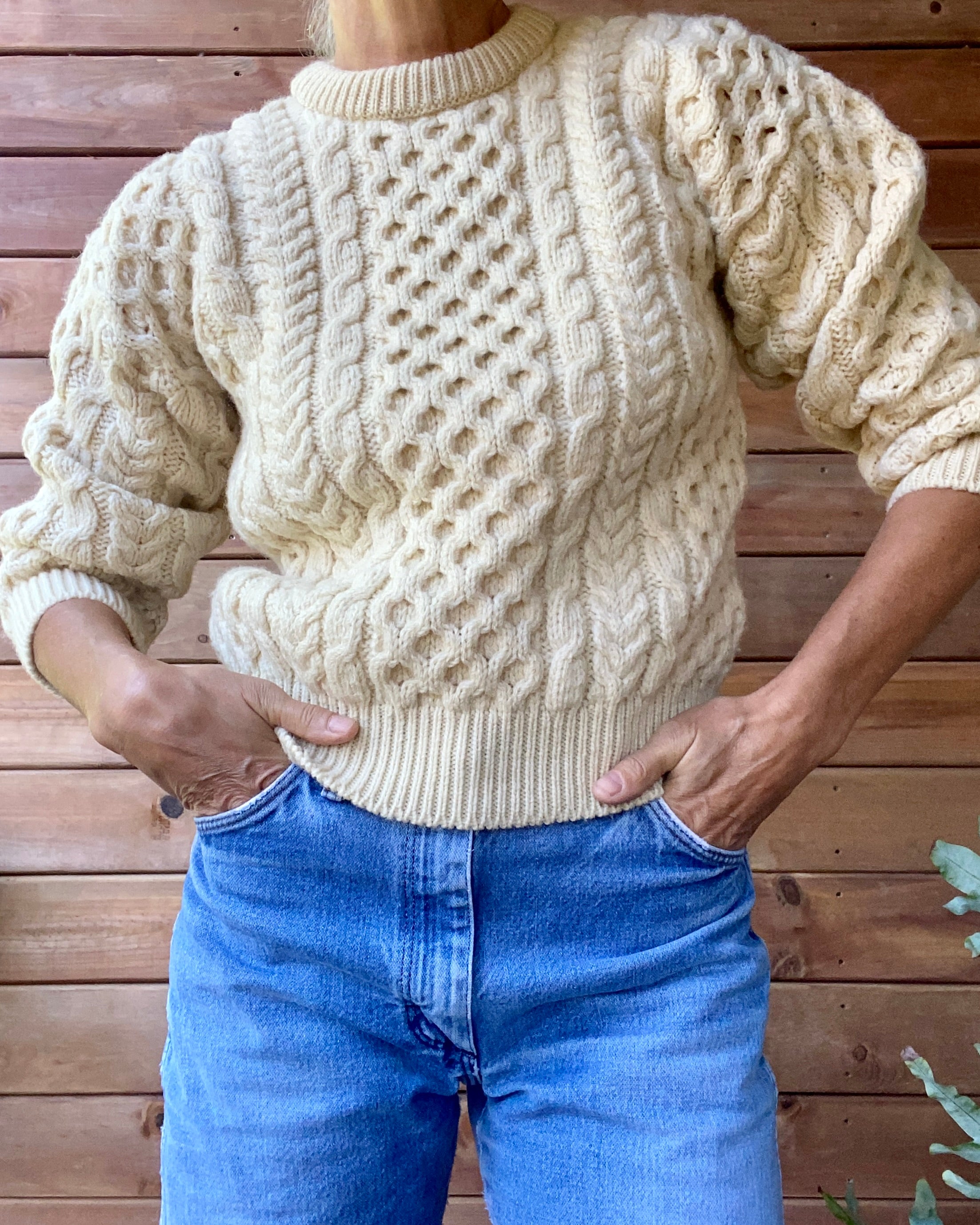 Vintage Handknit Honeycomb Cable Fisherman Sweater XS S