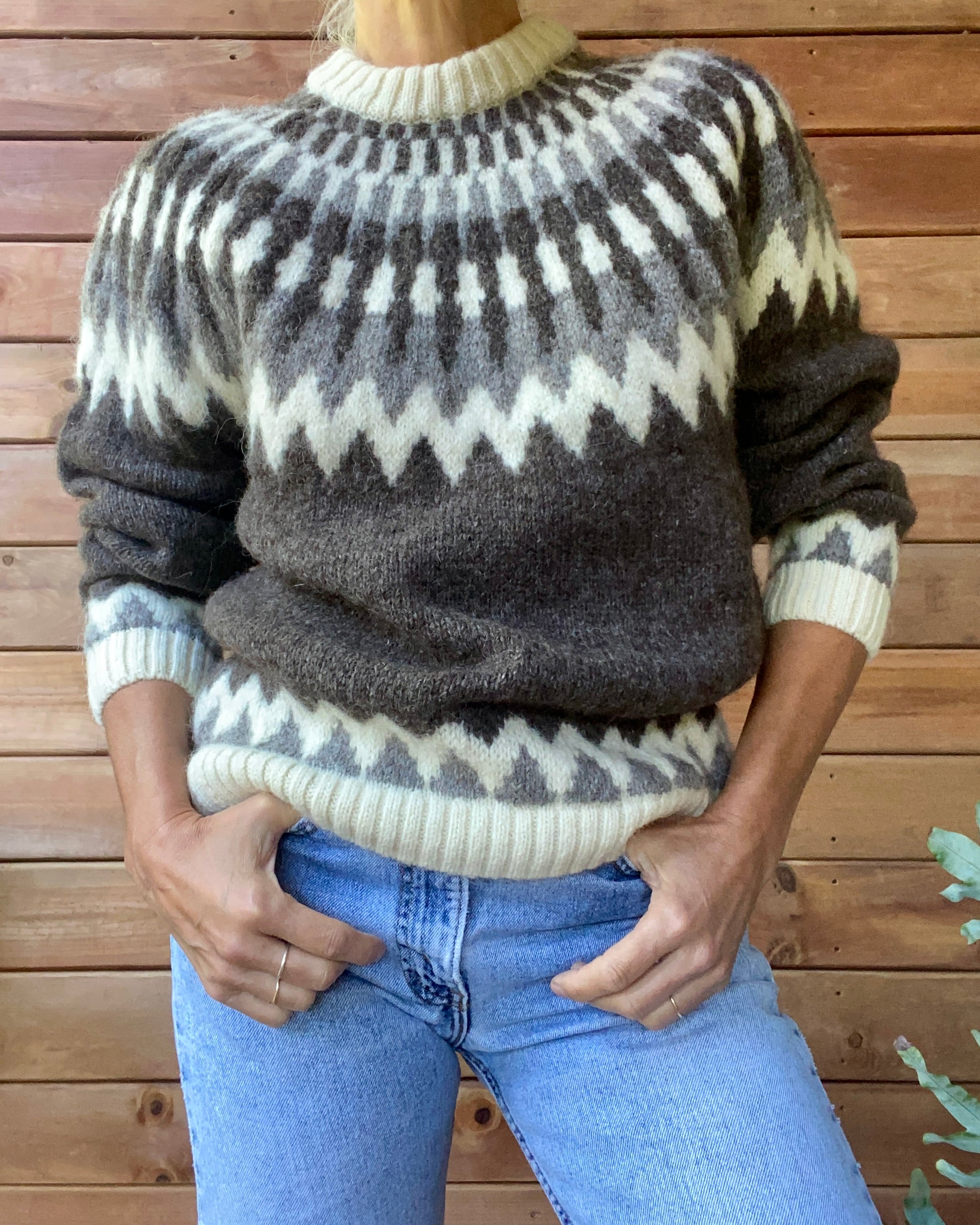 VINTAGE LANDS END Icelandic Earth Tone Fairisle Wool Sweater M