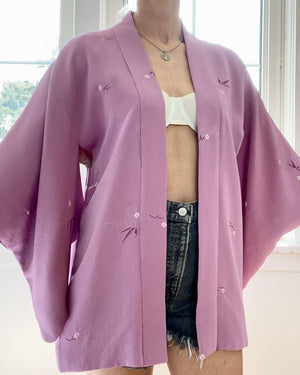 Vintage Silk Purple Damask Haori Kimono
