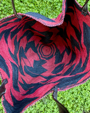 Vintage Handmade African Sisal Tote Bag Red and Black