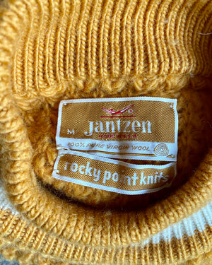 Vintage JANTZEN Orange Waffle Pattern Ski Sweater Made in USA M