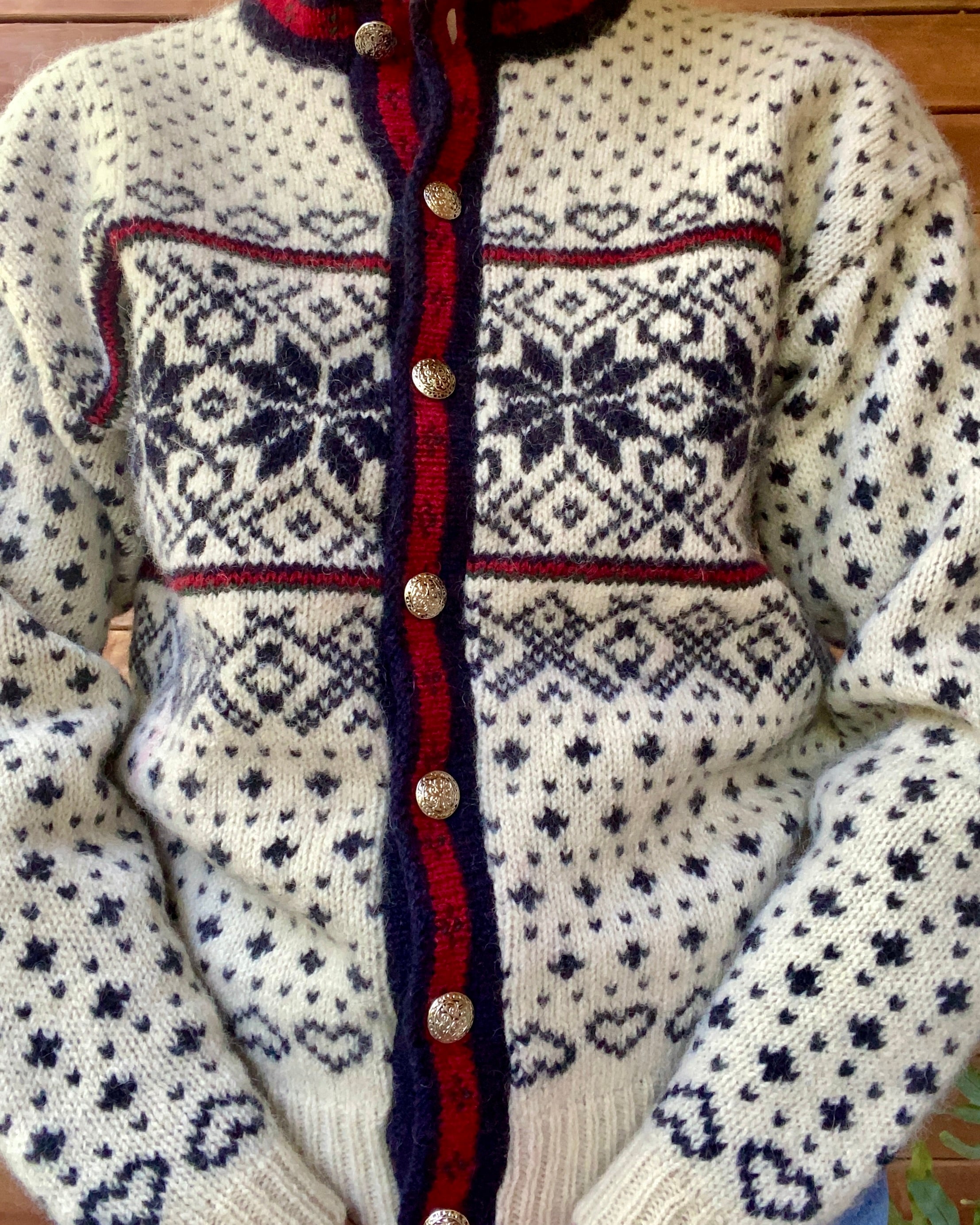 VINTAGE LLBEAN Nordic Fairisle Wool Cardigan M Made in USA