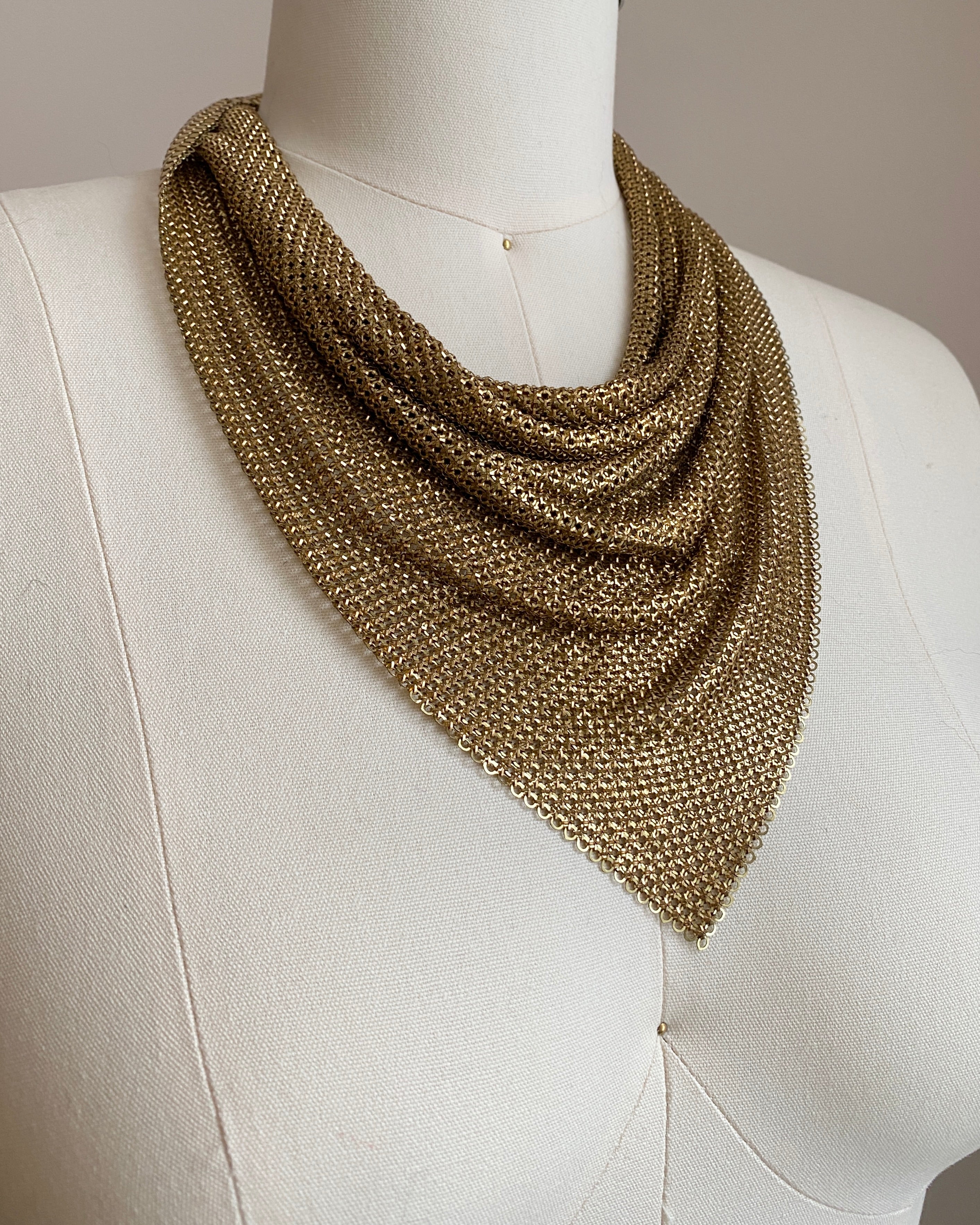 Vintage 1950s Whiting and Davis Gold Mesh Chain Mail Scarf Necklace