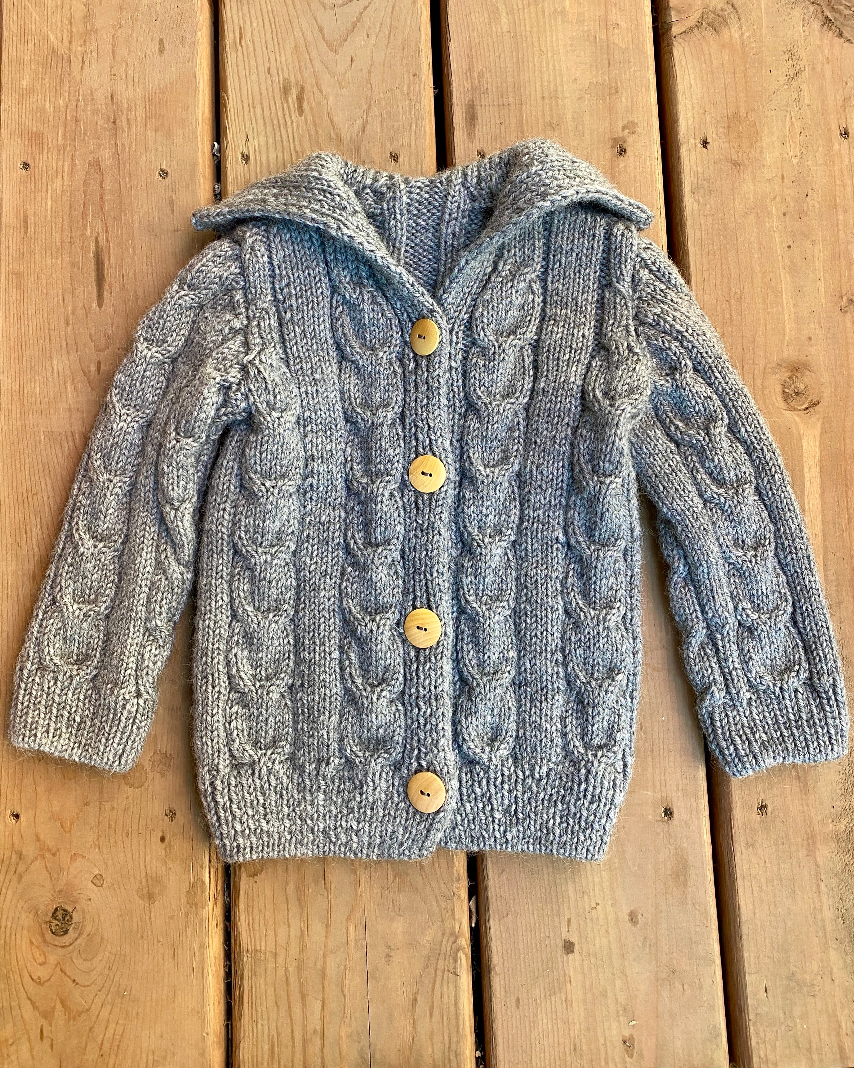 Vintage Kids Handknit Grey Marl Cable Cardigan