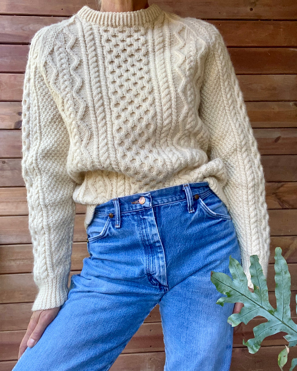 Vintage Handknit Honeycomb Cable Fisherman Sweater M