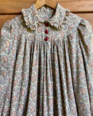 VINTAGE Paisley Fine Cotton Flannel Prairie Nightgown With Peter Pan Collar S SM 4