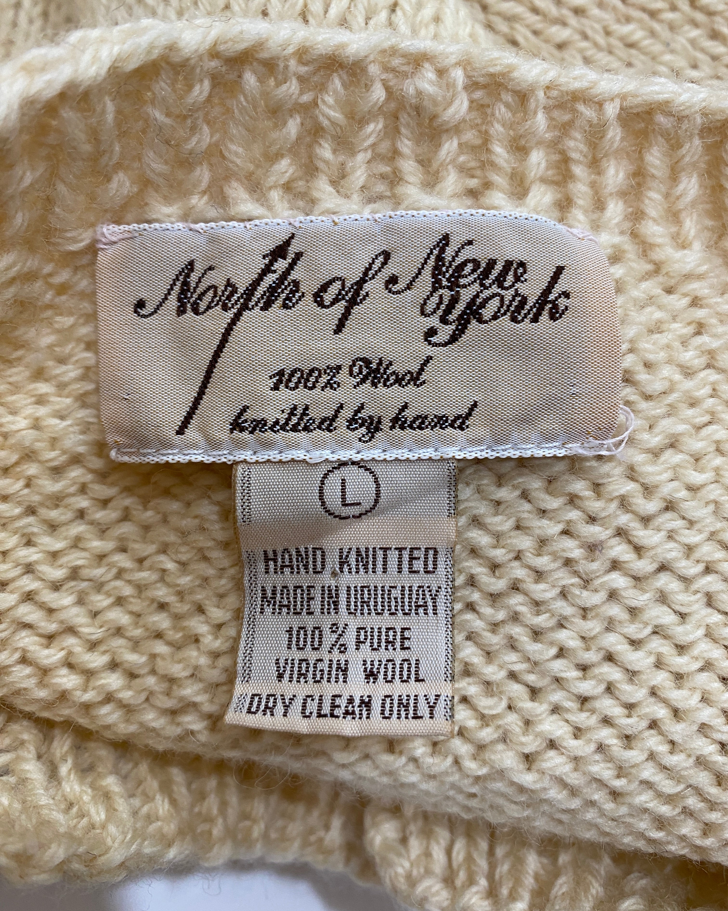 Vintage Handknit Cream Pointelle Cable Sweater Cardigan M