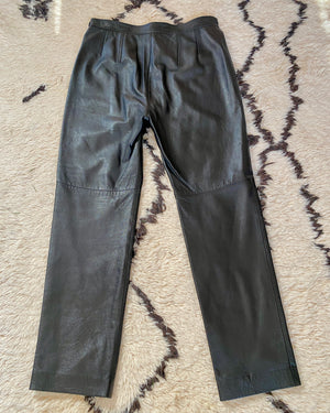Vintage 1990s ESCADA by Margaretha Ley 100% Soft Lamb Nappa Leather Black Pants 44 12 14