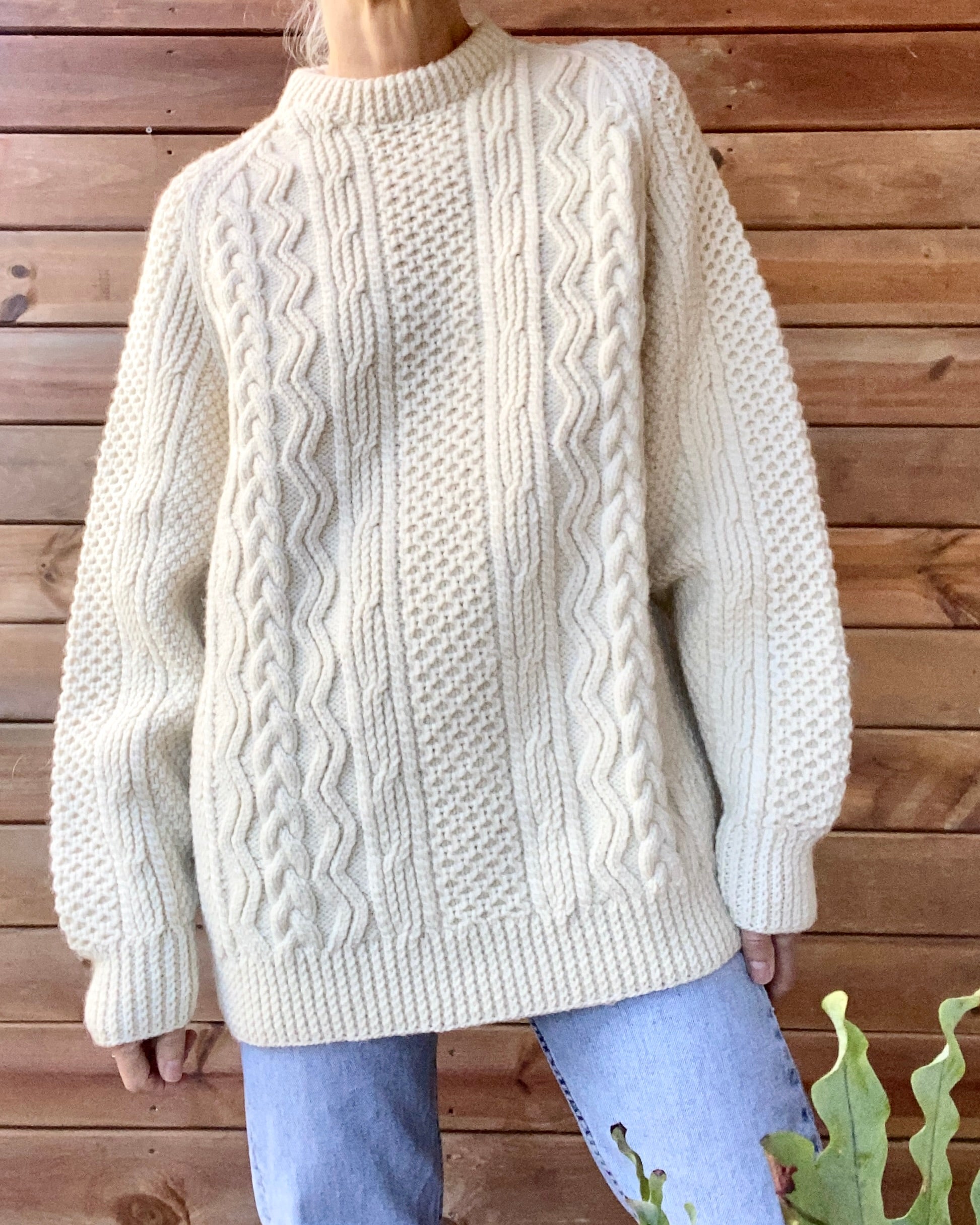 Vintage Handknit BLARNEY Cable Fisherman Sweater XL