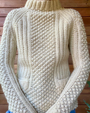 Vintage Handknit Cream Bobble Fisherman Sweater M