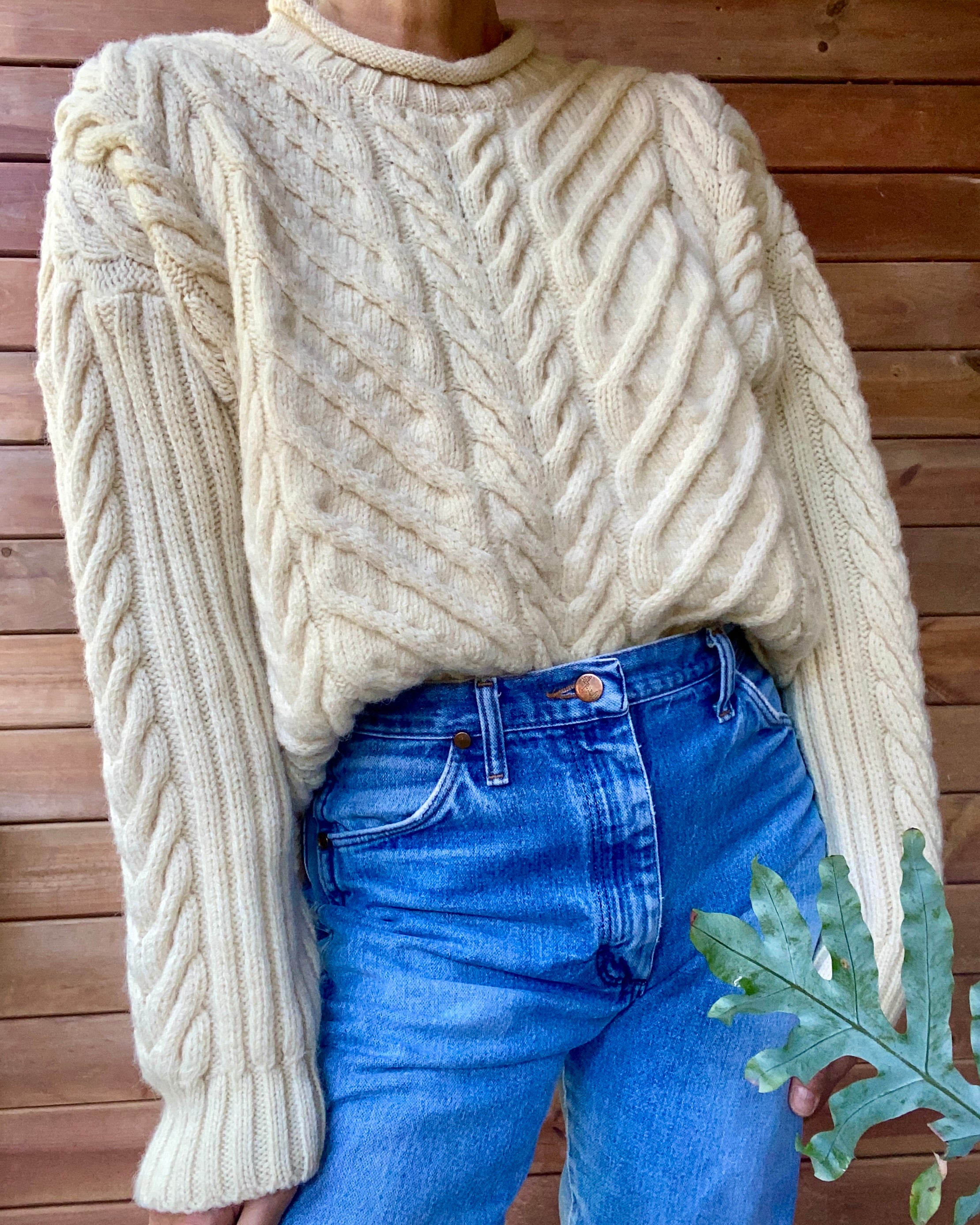 Vintage Handknit Paul James Horseshoe Cable Fisherman Sweater