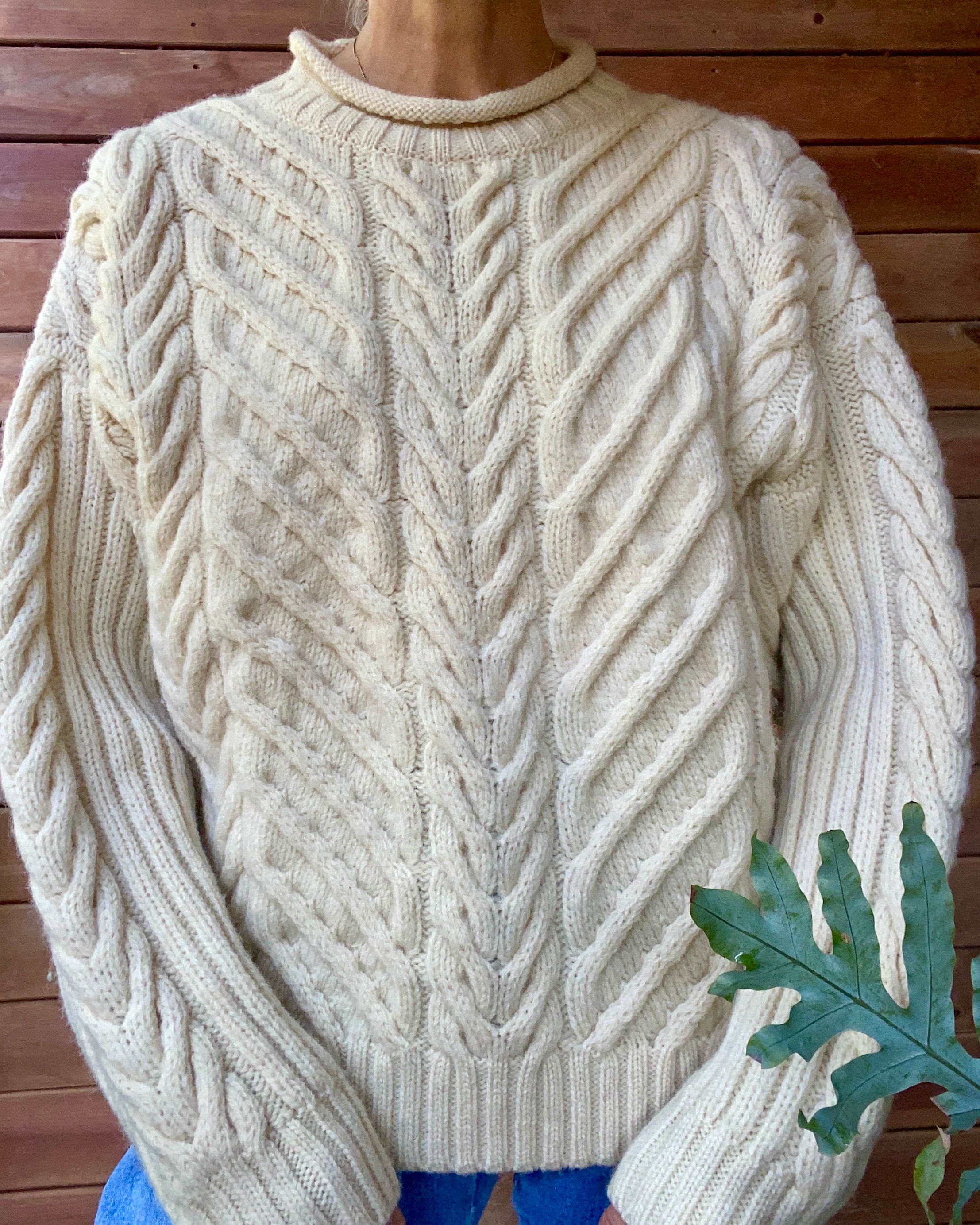 Vintage Handknit Paul James Horseshoe Cable Fisherman Sweater