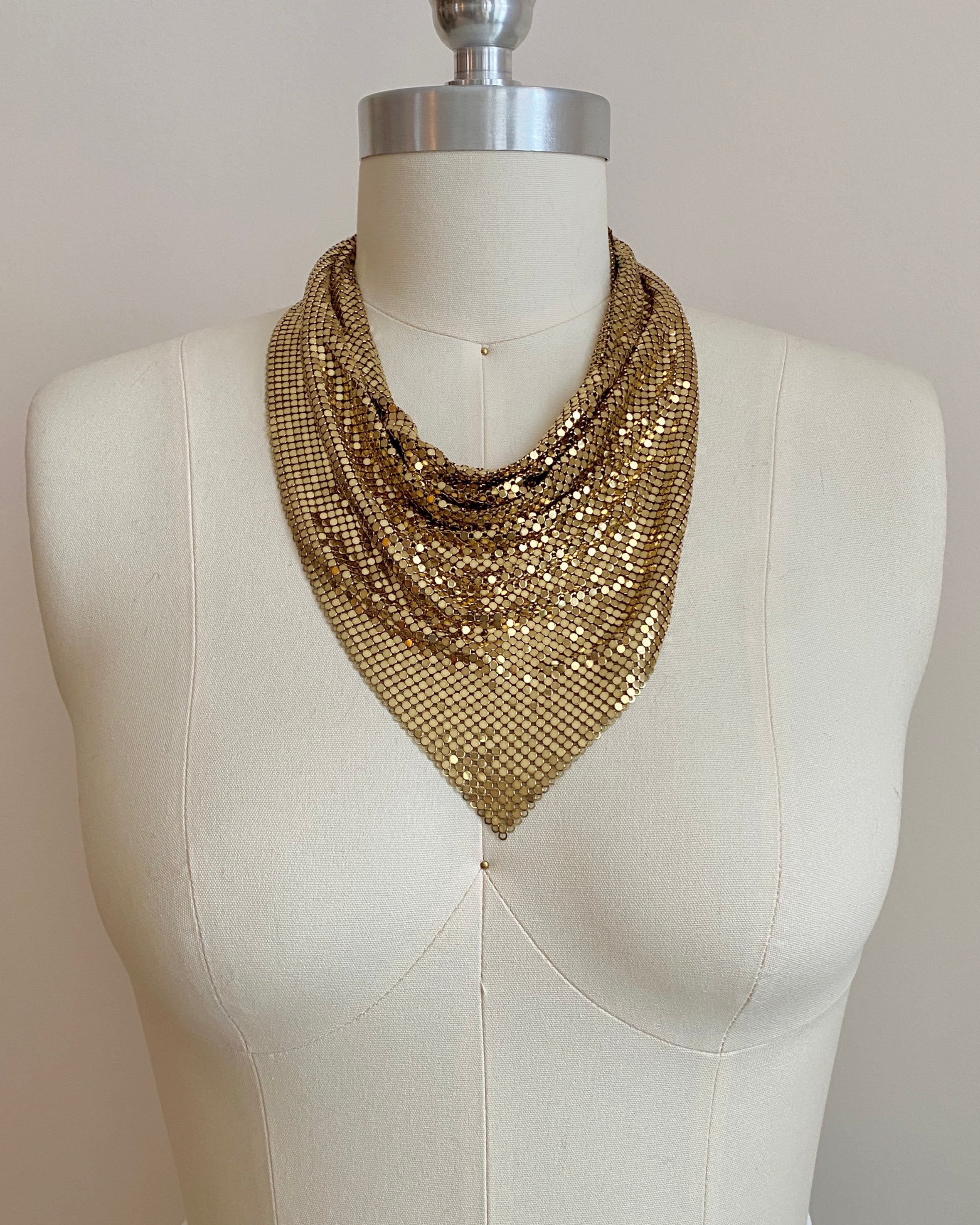 Vintage 1950s Whiting and Davis Gold Mesh Chain Mail Scarf Necklace