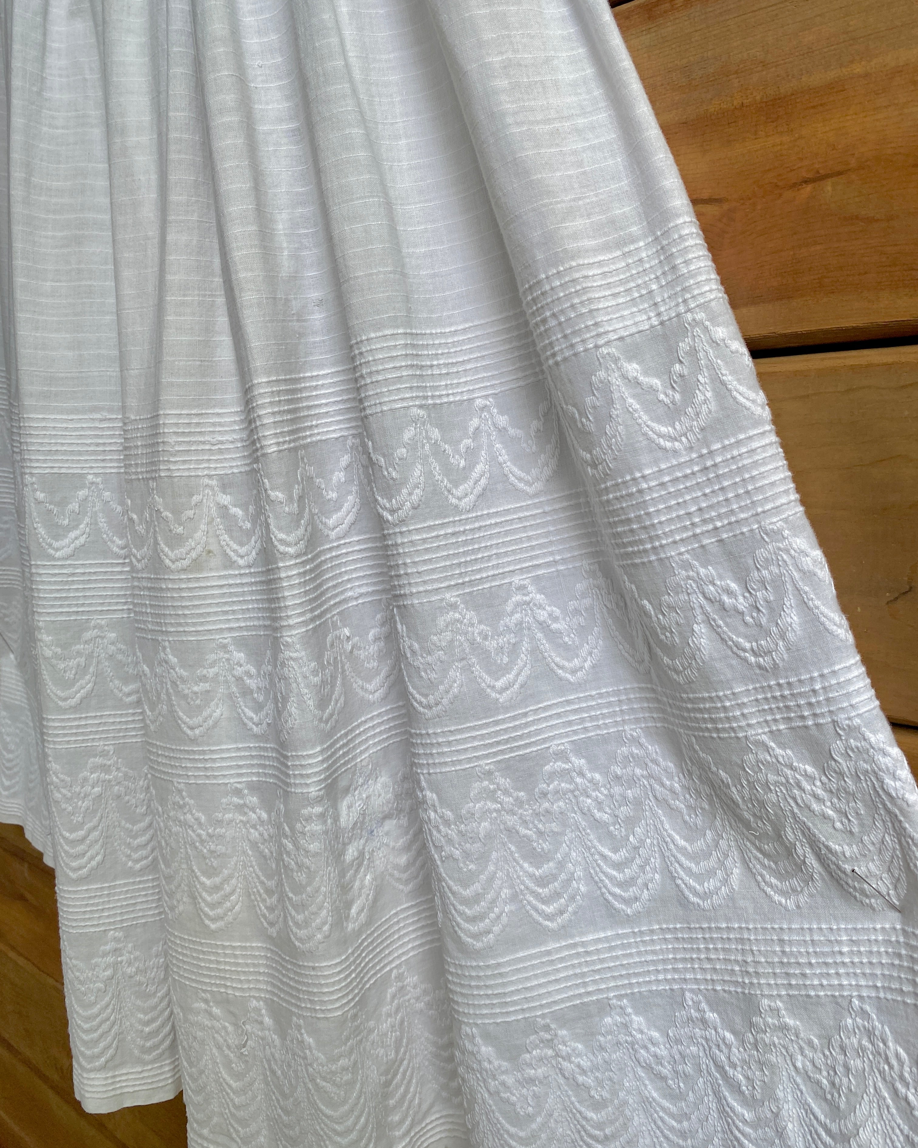 Antique Victorian White Embroidered Cotton Petticoat