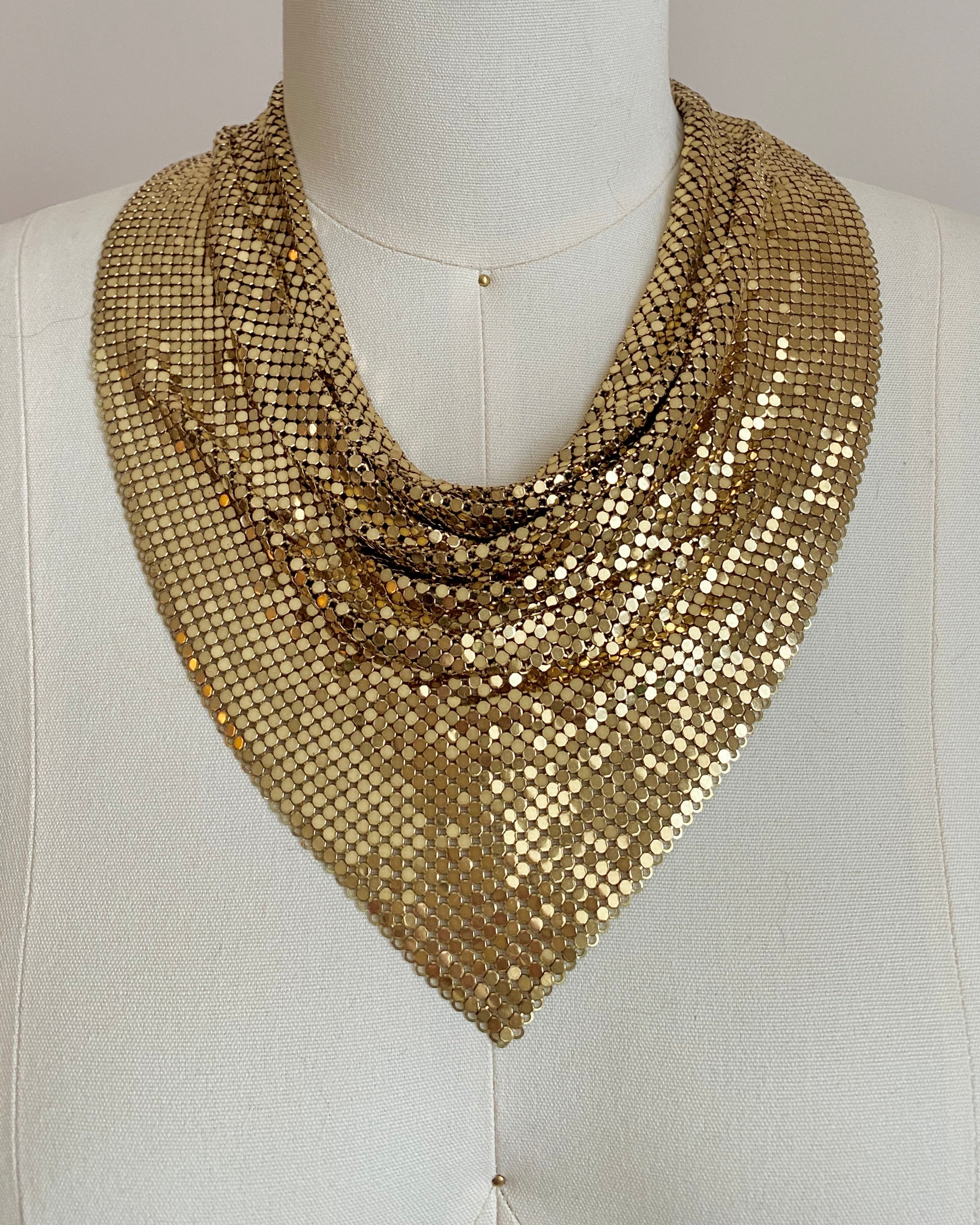 Vintage 1950s Whiting and Davis Gold Mesh Chain Mail Scarf Necklace