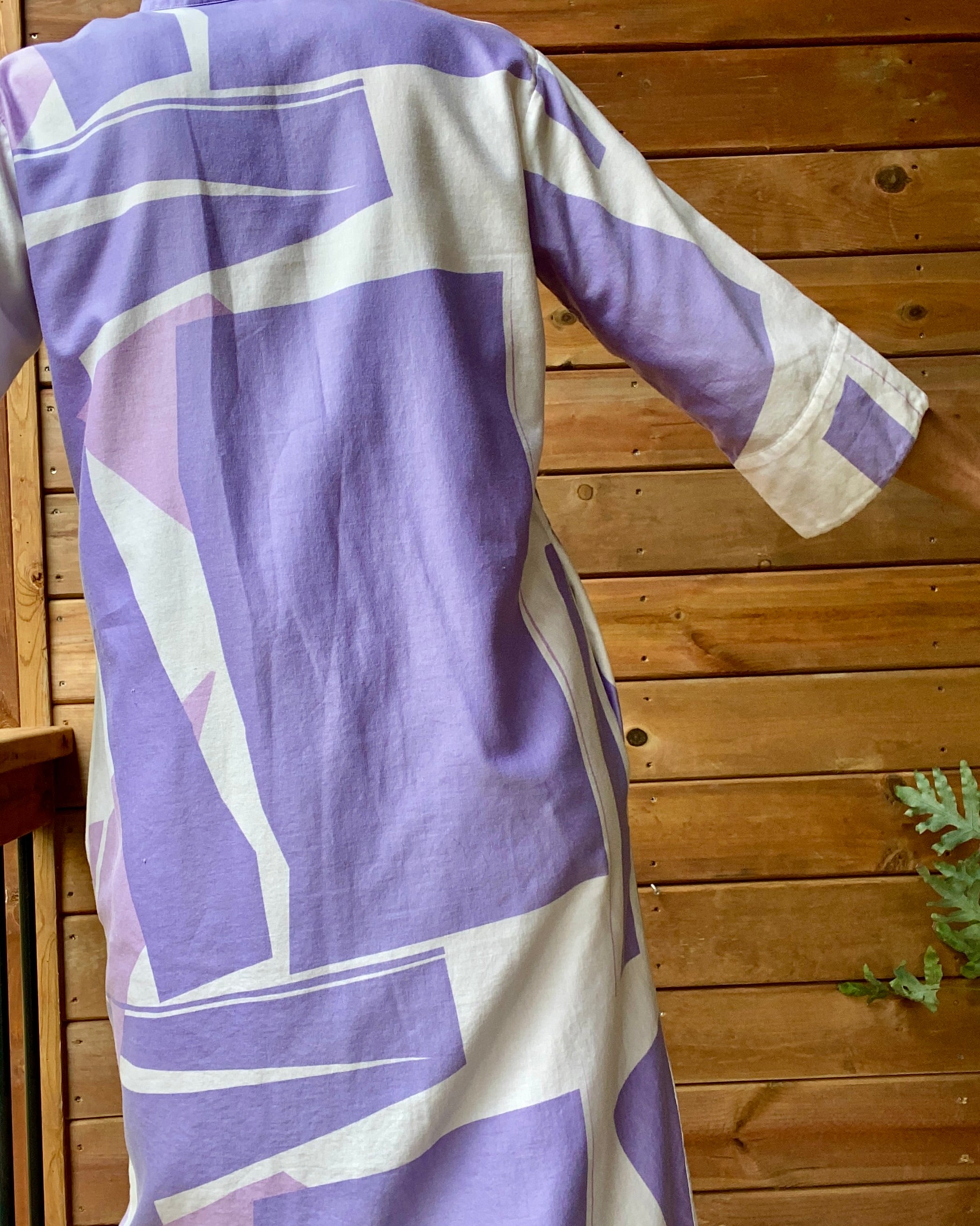 Vintage Catherine Ogust for Penthouse Gallery "Forever Dress" Abstract Geometric Pastels Purple Cotton Dress Tunic Caftan M L