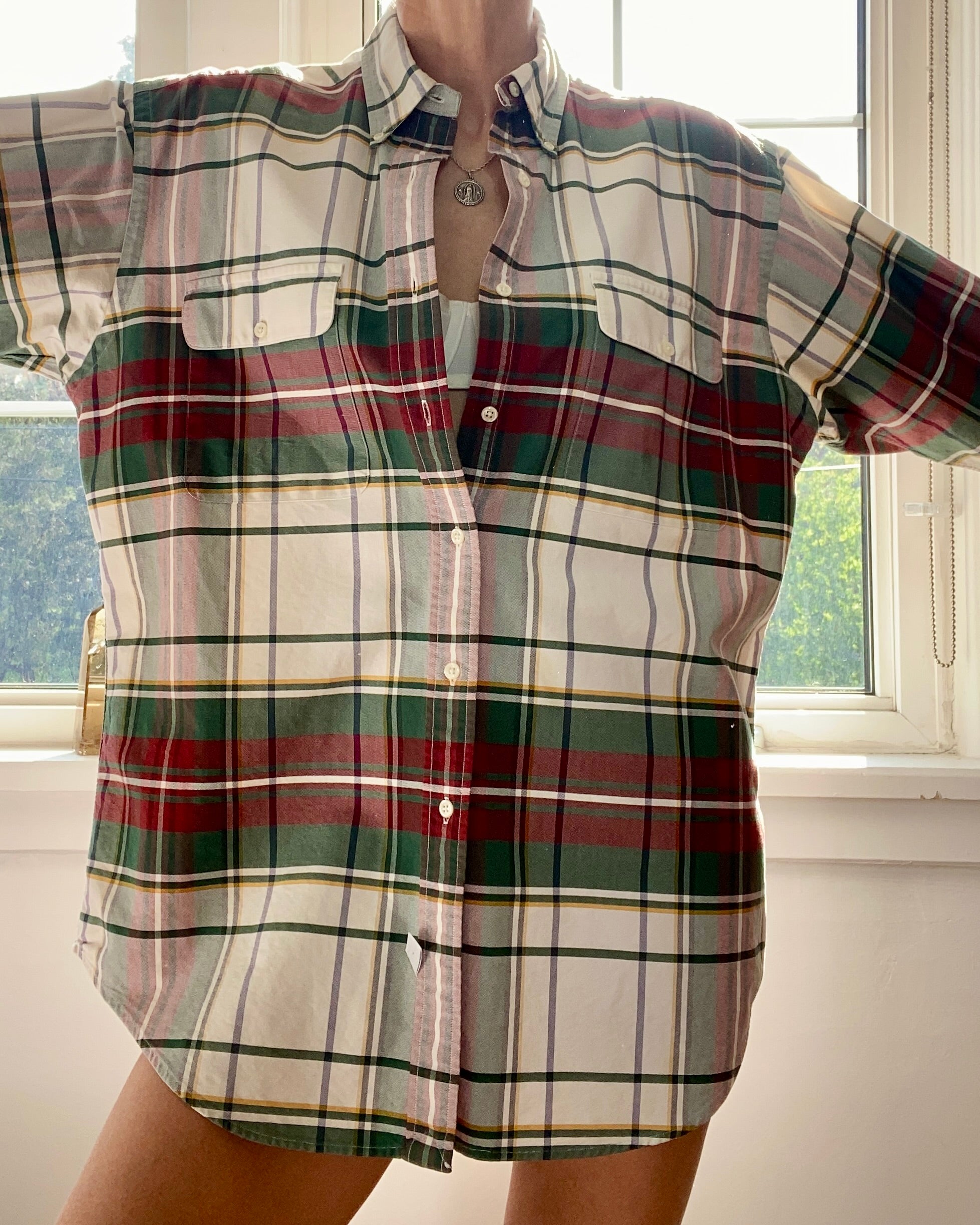 Vintage Ralph Lauren Mens Oxford Twill Plaid Button Down Shirt