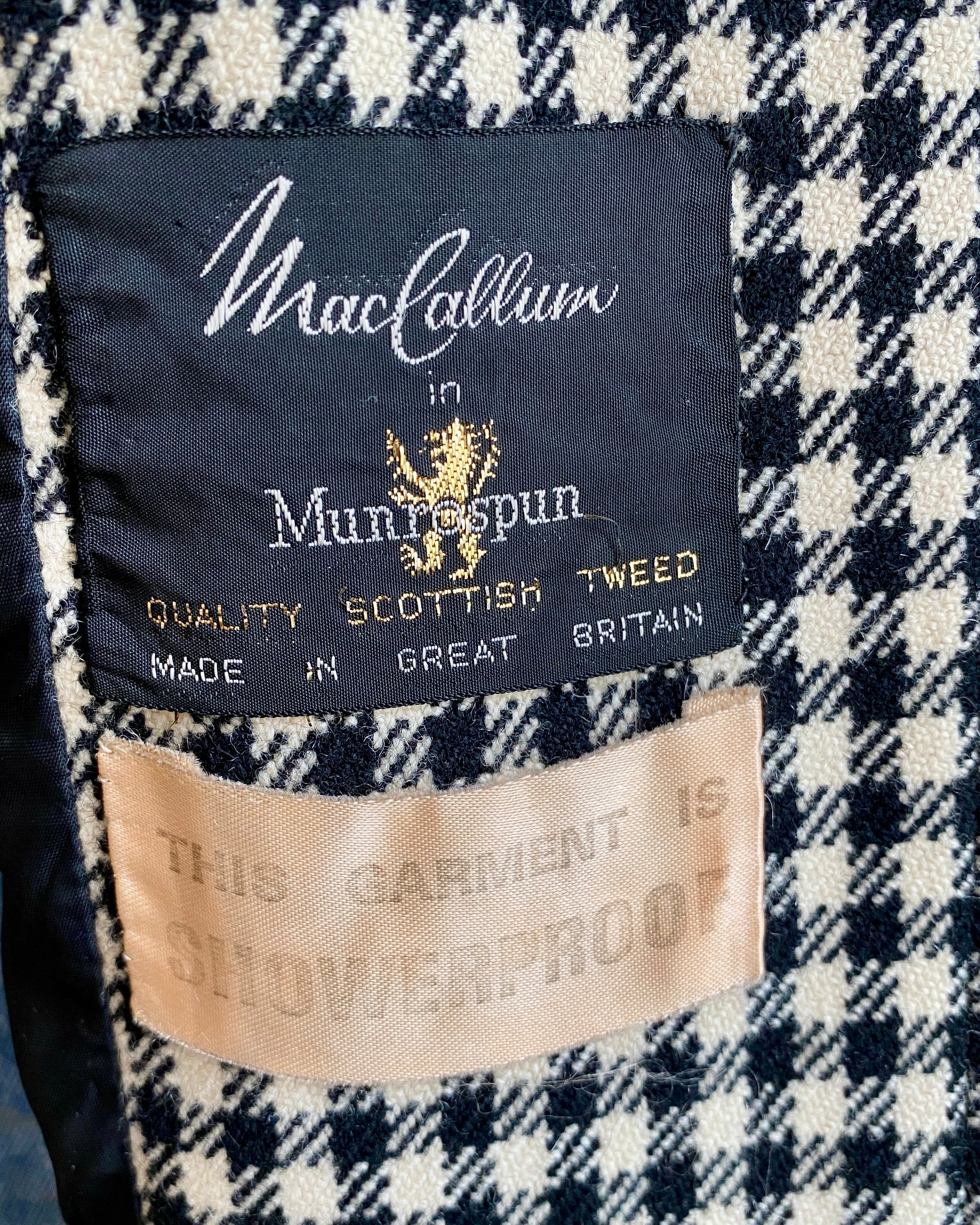 Vintage 1960s MAC CALLUM Black & Ivory Wool Scottish Tweed Check Double Breasted Coat With Belt S or M